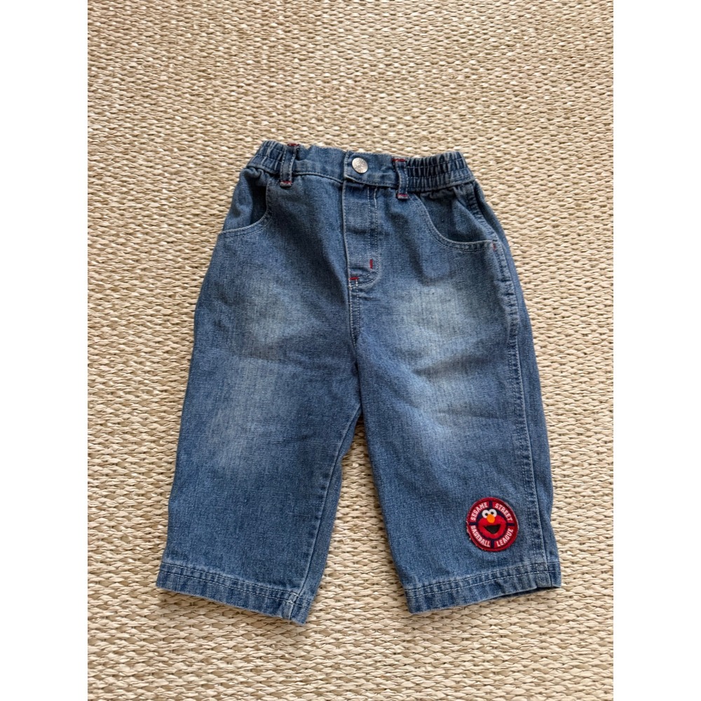 Vintage Sesame Street Elmo Baseball League‎ Toddler infant denim jeans 90's 12 M